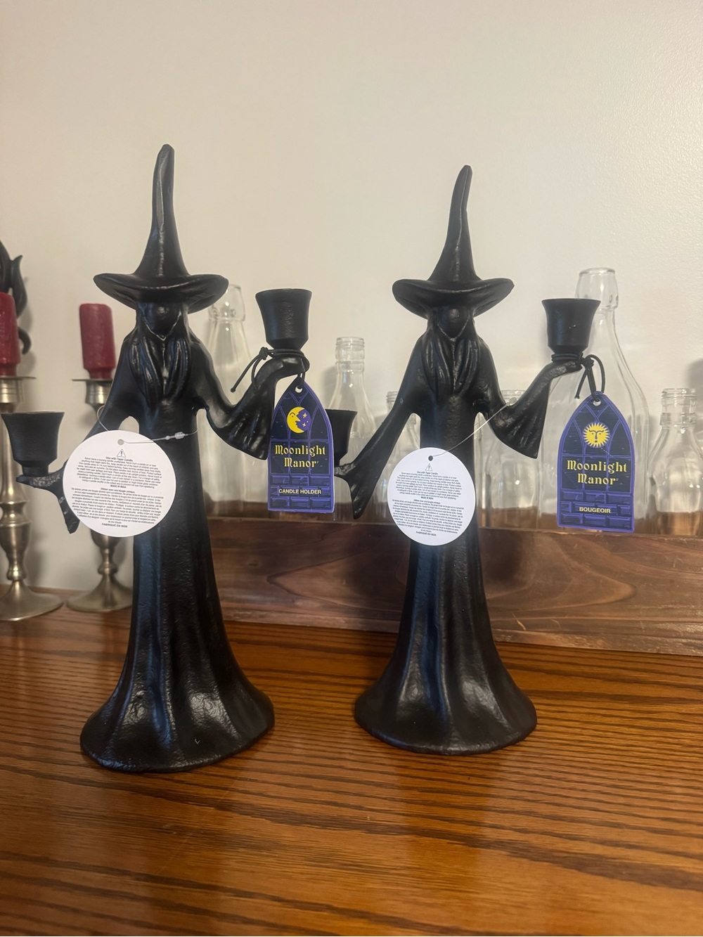 Moonlight Manor 
Black Metal Witch DBL Candle Holder Set